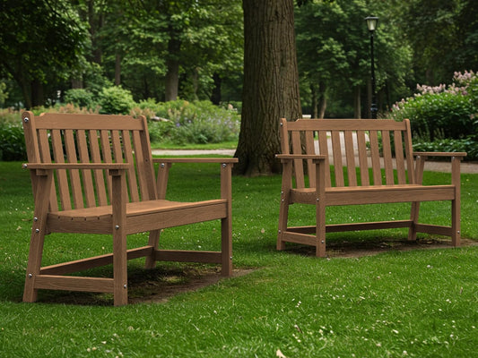 Ciokea 46" Heavy Duty Outdoor Bench Set of 2, HDPE Weatherproof Garden Bench, 2-Person Memorial Benches with 660 Lbs, Waterproof Patio Porch Benches for Outside Business Deck Office Backyard, Teak