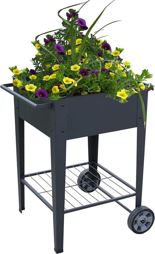 GarraÌ Raised Planter Box -Garden Cart with Wheels, Movable Square Outdoor Elevated Garden Bed with Wheels- Grow Vegetables Flowers Herbs on Patio, Deck, or Yard