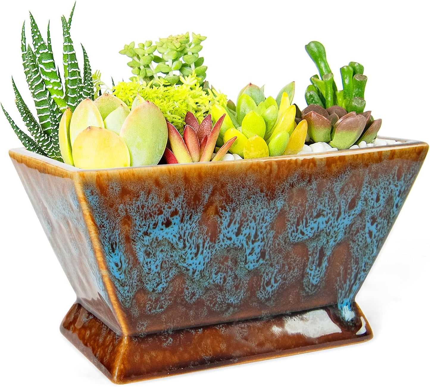 ARTKETTY Succulent Pots - 7 Inch Large Plant Pot with Drainage, Shallow Ceramic Succulent Planters for Indoor Outdoor Plants, Modern Cactus Bonsai Plant Container Decorative Home Office