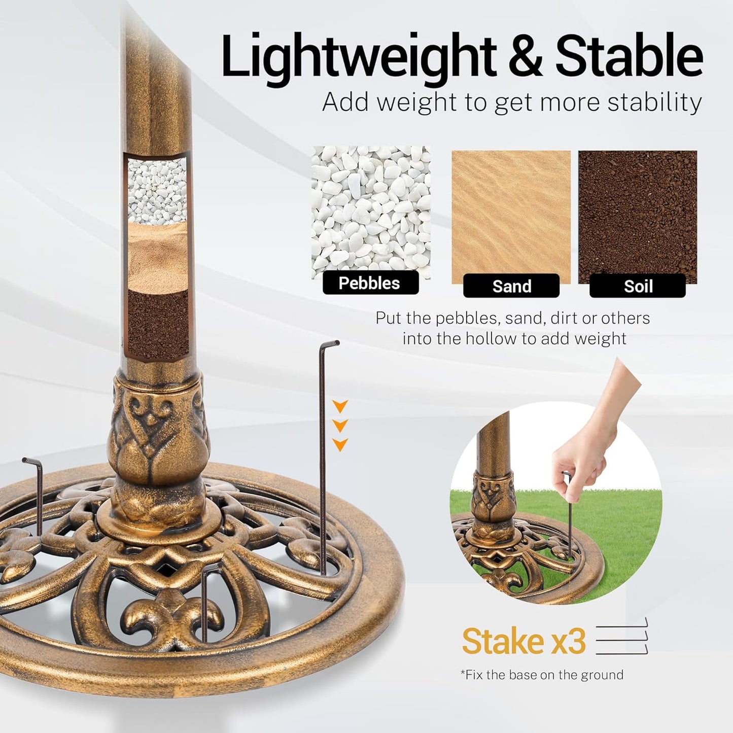 Bird Bath 28 Inch Height, Polyresin Standing Antique Birdbath for Outdoor Garden Decor, Gold