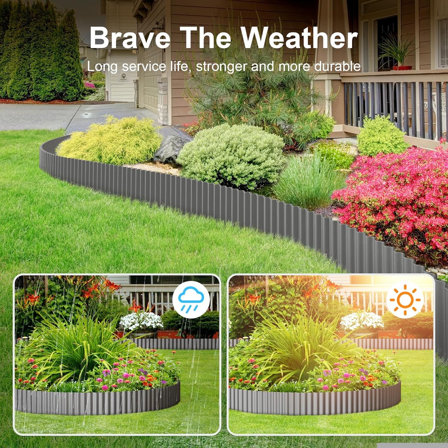 Land Guard Corrugated Garden Edging Border, 12" x 100' Landscape Paver Edging, Tall Landscape Edging, Fence for Garden, Flower Bed, Lawn and Landscape Edging (Grey)