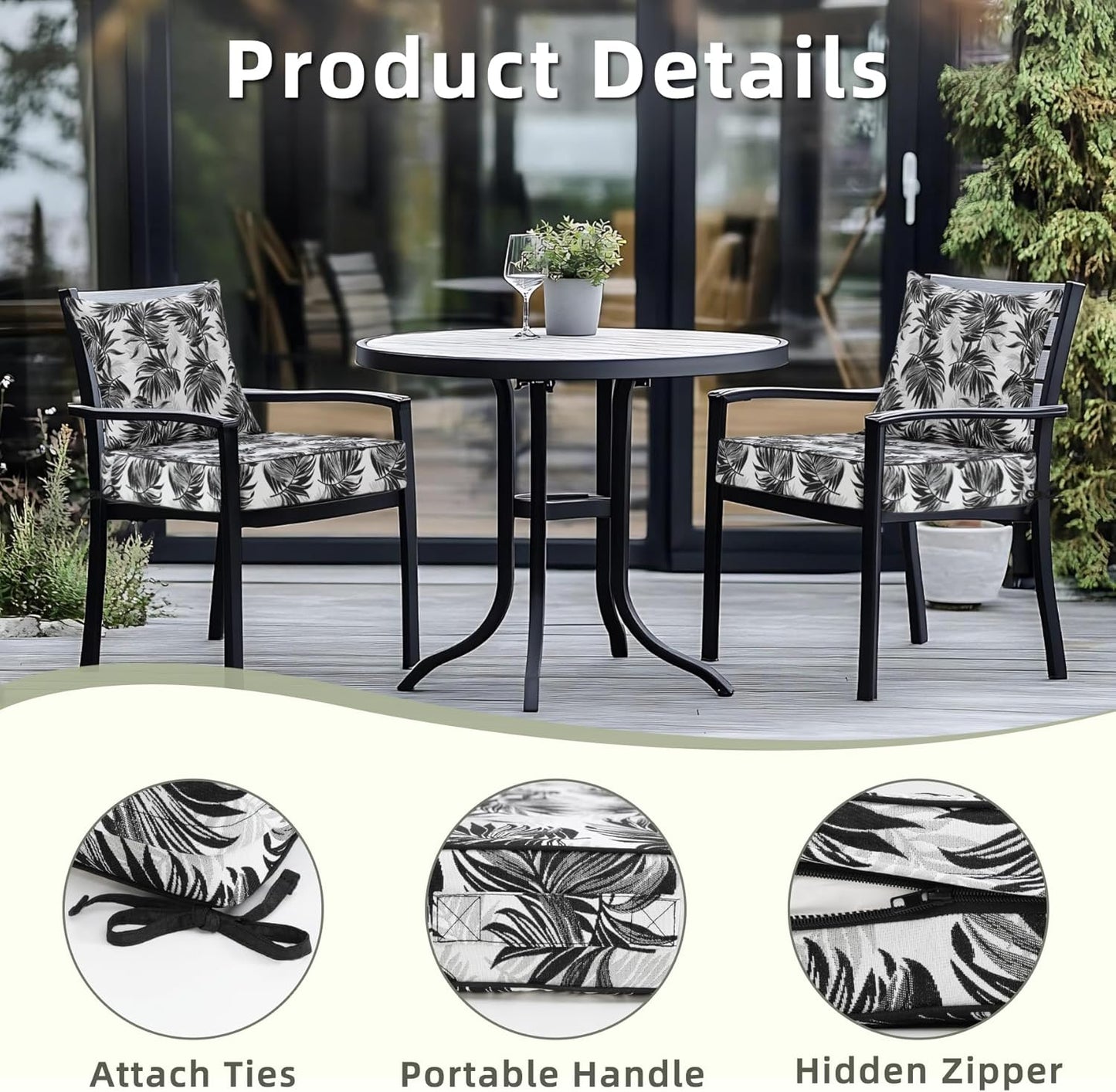 Favoyard Outdoor Seat Cushion 22 x 22 x 3 in Waterproof Pattern Fade Resistant Cover Removable Patio Furniture Cushions Deep Seat & Back Cushion Set with Adjustable Straps for Patio Chair Sofa Couch
