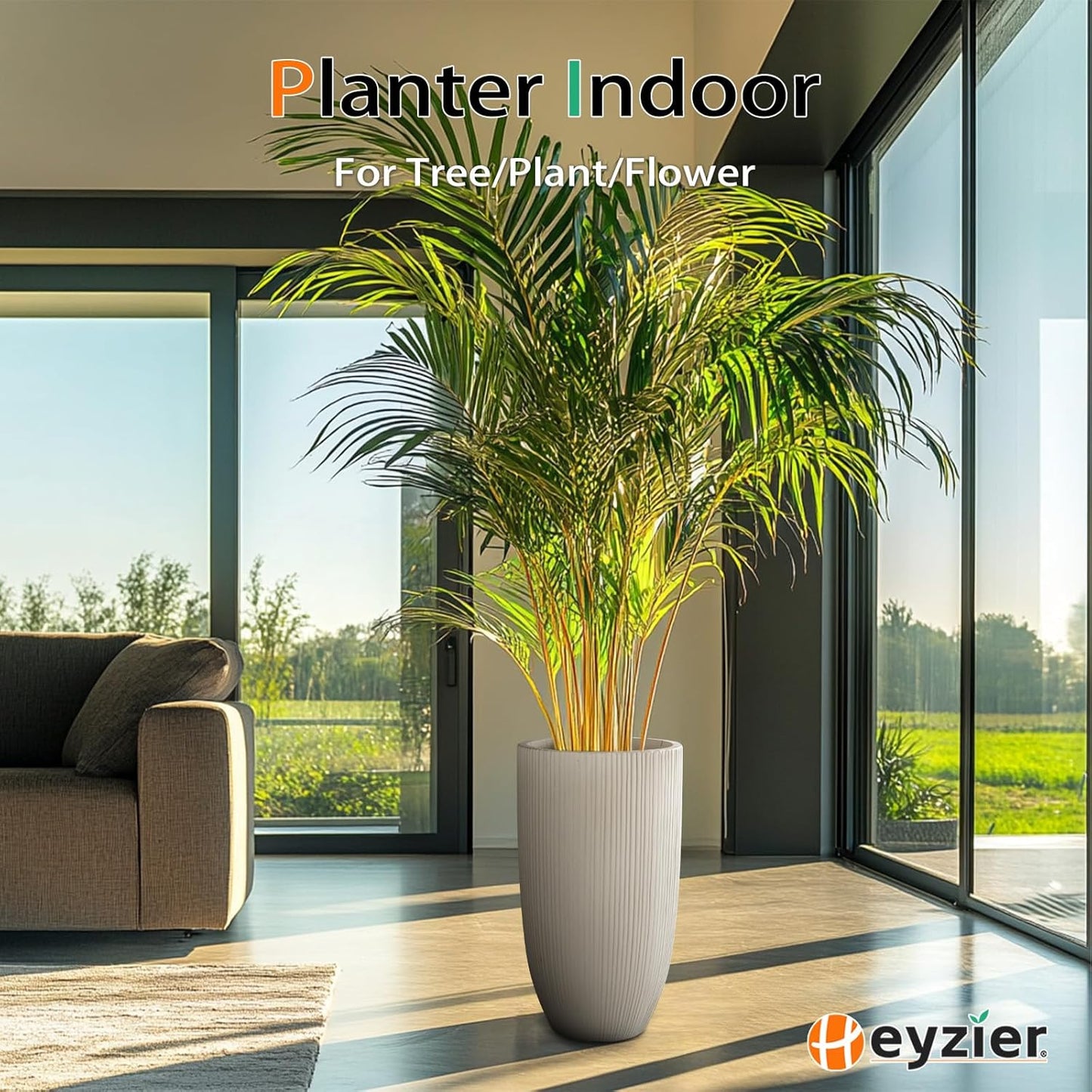 Tall Planters for Outdoor Plants, Large Concrete Flower Pots for Garden Front Porch, Patio, Indoor (Vertical Gray, 24 inch)