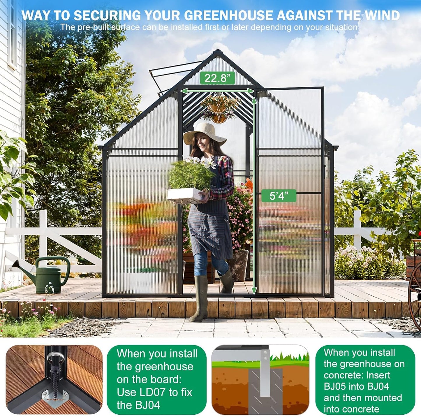 CDCASA 16x6 FT Greenhouse for Outdoors, Easy Assembly Large Aluminum Heavy Duty Polycarbonate Greenhouses Kit w/2 Window, Swing Door, Walk-in Green House for Outsides, Sunroom, Backyard, Garden