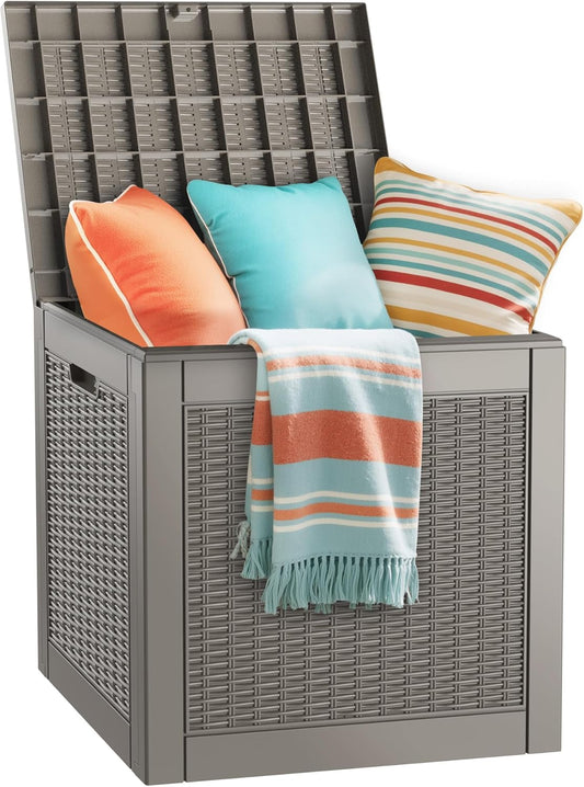 KAMABOKO 30 Gallon Outdoor Storage Box, Resin Deck Boxes Indoor and outdoor, Waterproof Storage Box Lockable Lid for Garden Tools, Package Delivery, Pool Supplies, Patio Cushions, Grey