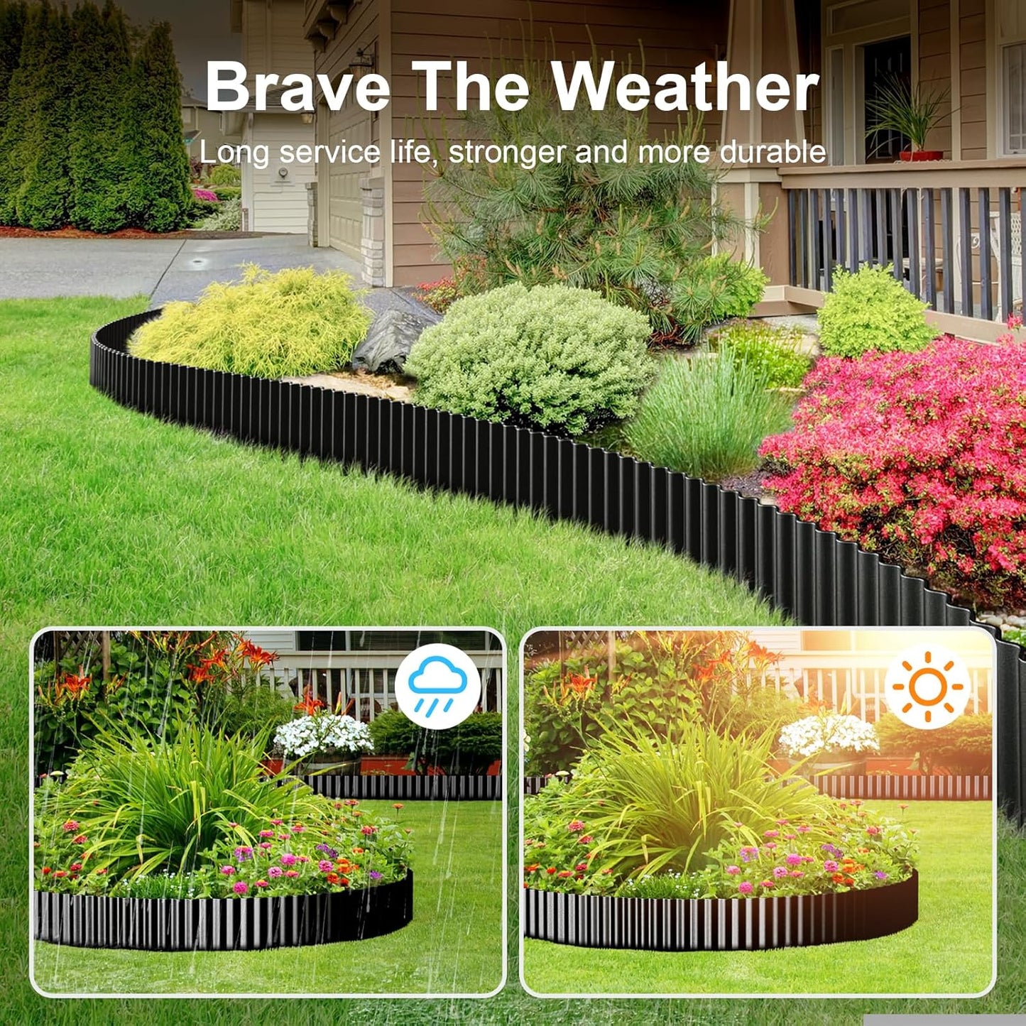 Land Guard Corrugated Garden Edging Border, 12" × 100' Landscape Paver Edging, Tall Landscape Edging, Fence for Garden, Flower Bed, Lawn and Landscape Edging (Black)