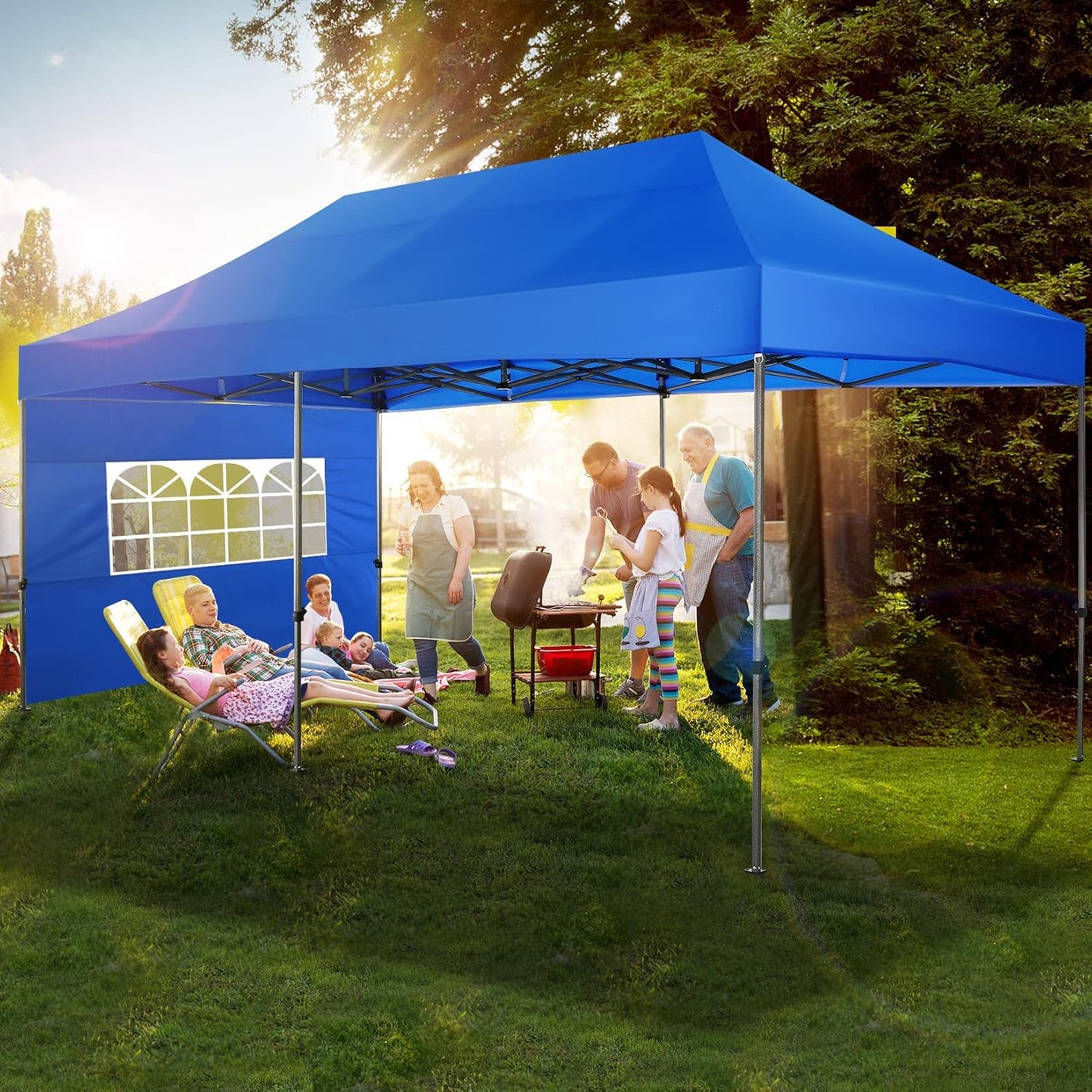 COBIZI 10x20 Pop up Canopy Tent Heavy Duty with 6 Sidewalls, Easy Set-up Commercial Outdoor Party Tent, 100% Waterproof Wedding Tent Gazebo, 3 Height Adjustable with Wheeled Bag, Blue