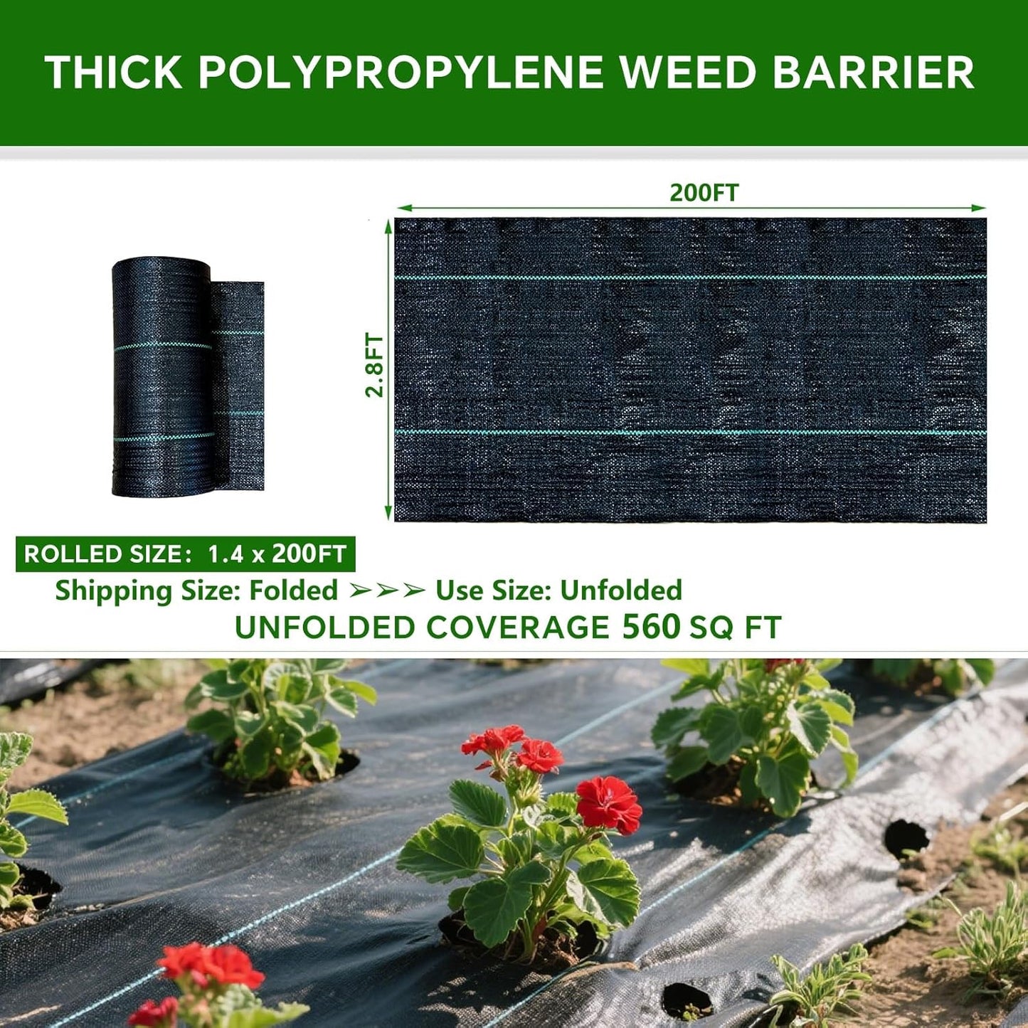 Weed Barrier Landscape Fabric Heavy Duty,3.2 OZ Premium Garden Weed Blocker Fabric for Weed Control, Plastic Ground Cover with Woven Weed Cloth,Durable Landscaping Fabric (2.8 X 200FT)