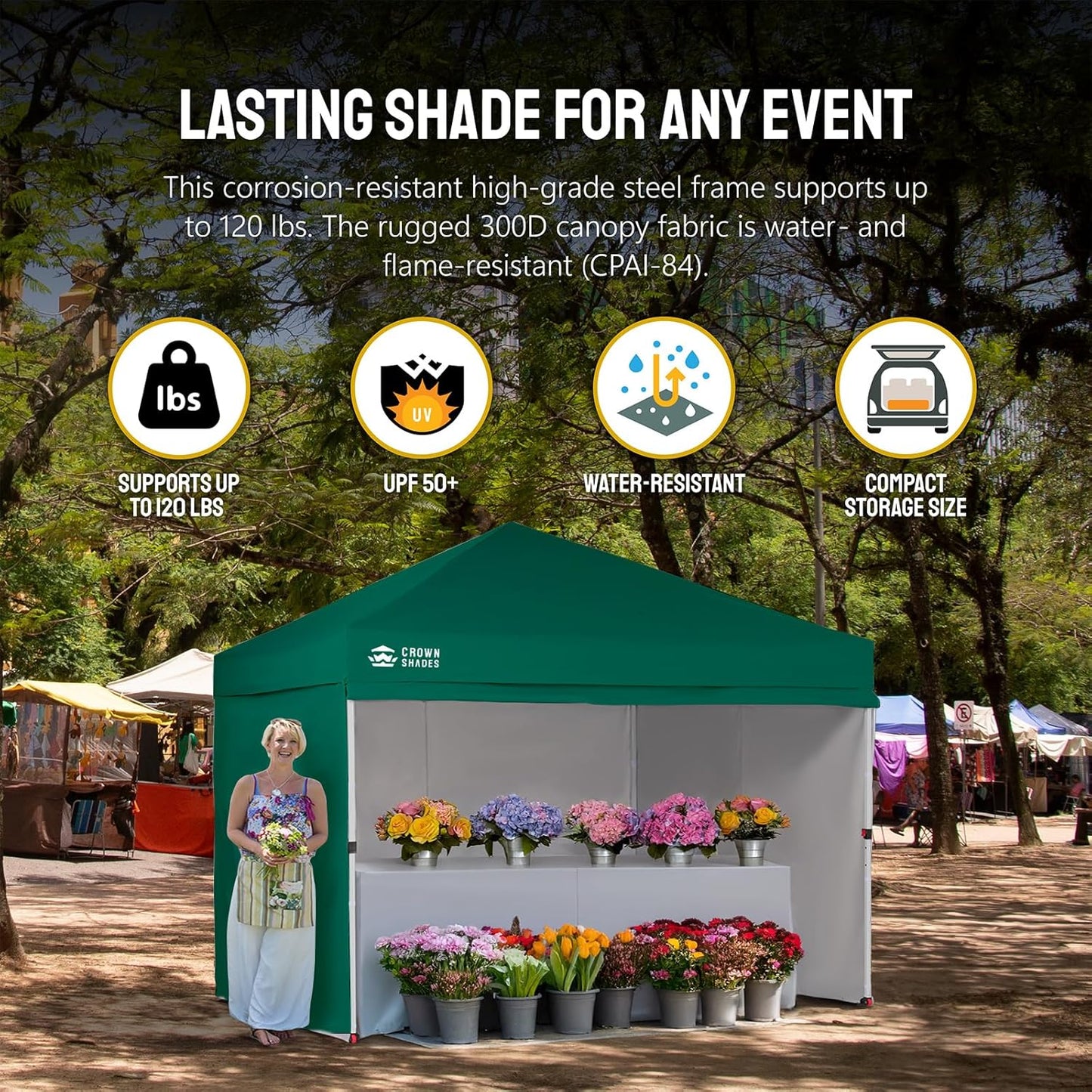 CROWN SHADES 10X10 Comercial Instant Canopy Pop Up Tent with Center Lock (10x10 with 4 Sidewalls, Forest Green)