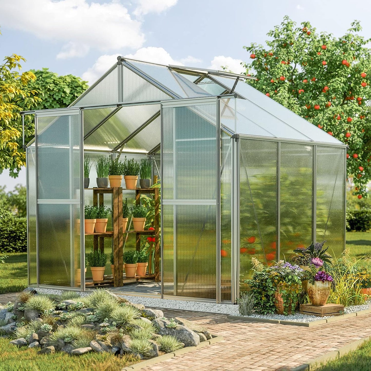 Greenhouse Topas 3 Aluminum Frame 7.4 x 6.4 ft with Approx. 6 mm Polycarbonate Panels