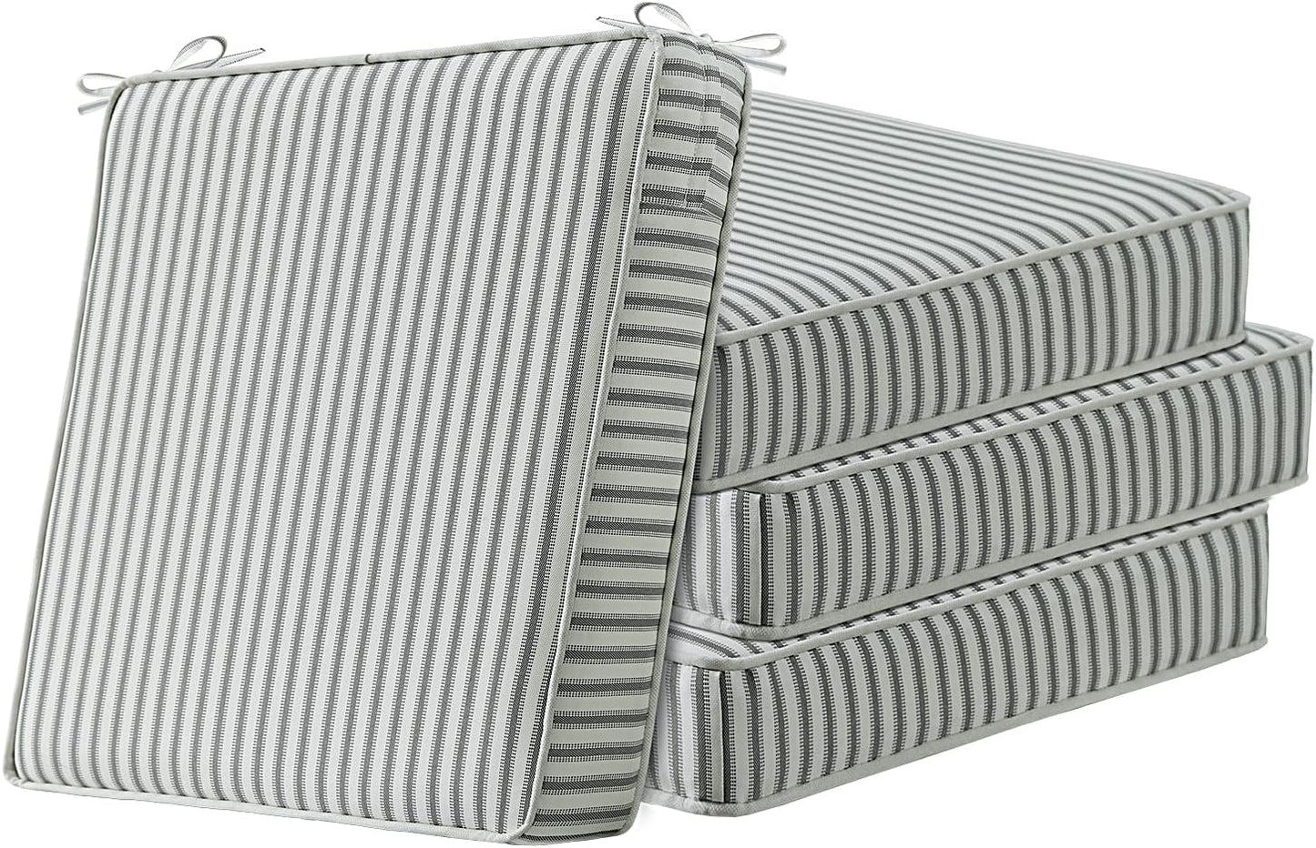 Square Corner Seat Cushions, 19" x 19" x 3", Set of 4, Indoor Outdoor Water Repellent Universal Chair Pads with Ties for Patio Furniture, Garden Deck Dining Chairs, Black and White