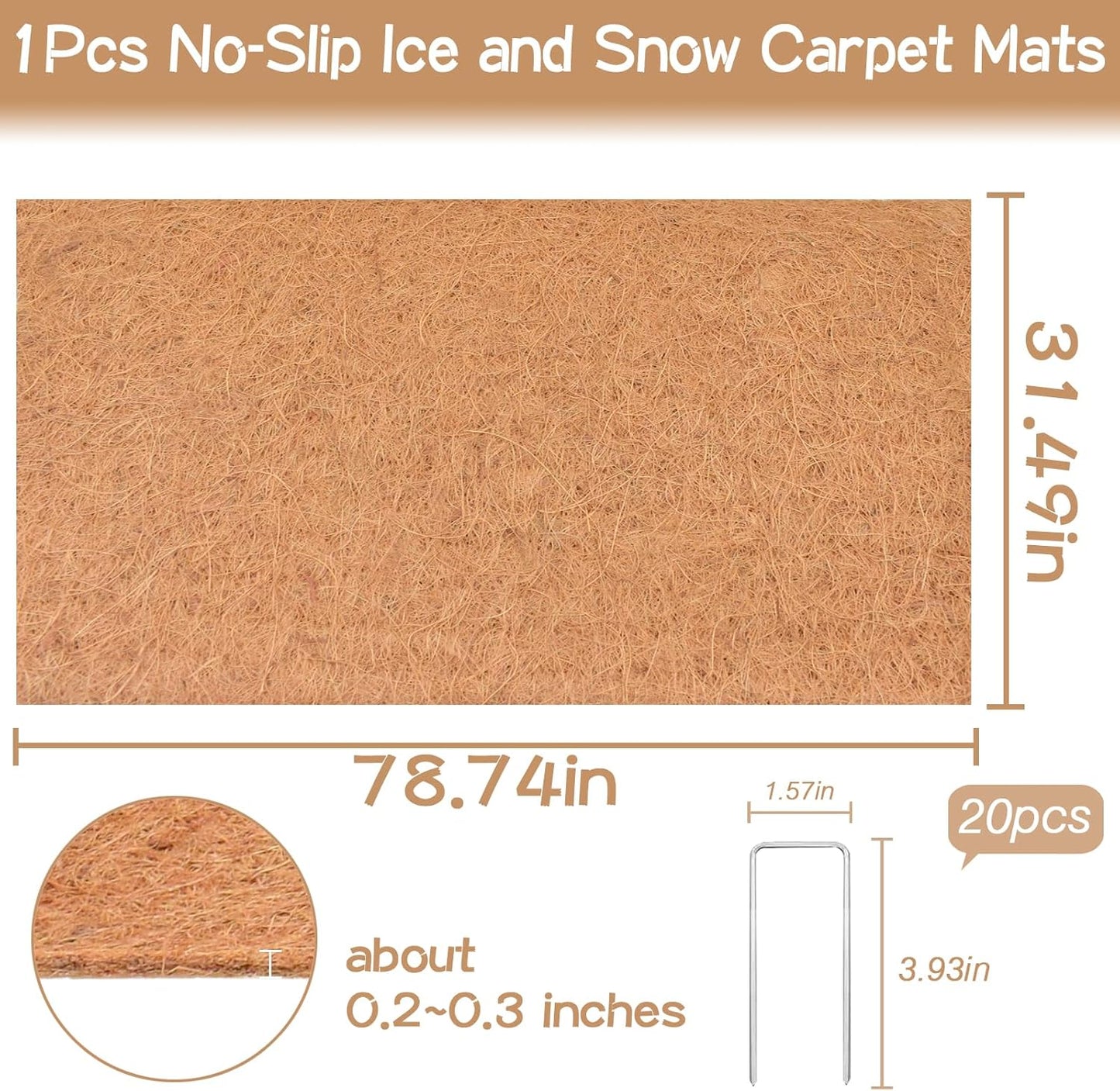 ZeeDix No-Slip Ice and Snow Carpet- 31 x 80 x 0.28In Thickened No Slip Ice Carpet Outdoor Runner Natural Coconut Fiber Mat for Walkway Garden Doorway Stairs Porch Outdoor Safer Walking
