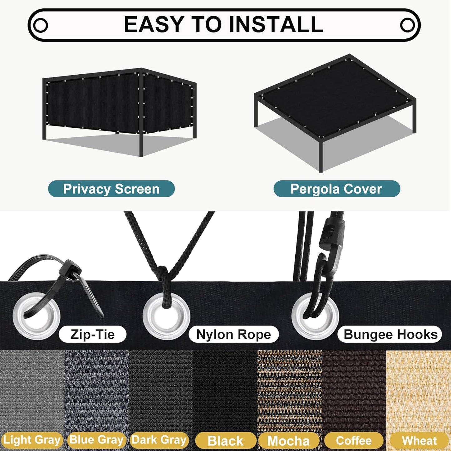 Shade&Beyond 90% Sun Shade Cloth with Grommets, 10' X 16' Pergola Shade Cover Canopy, Mesh Tarp Sun Screens for Patio, Outdoor, Garden, Backyard, Black