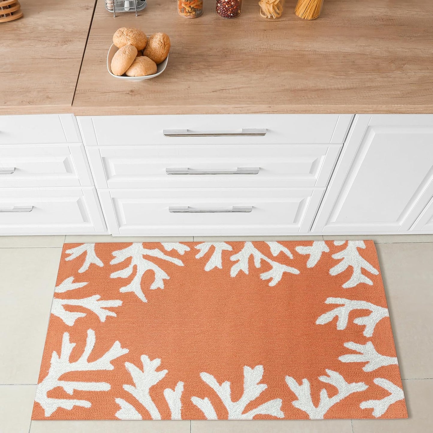 Liora Manne CAPRI Indoor/Outdoor Handmade Synthetic Blend Durable Area Rug - Traditional Border Coastal Beach Accent (Coral Border Coral) (2'6" x 4')