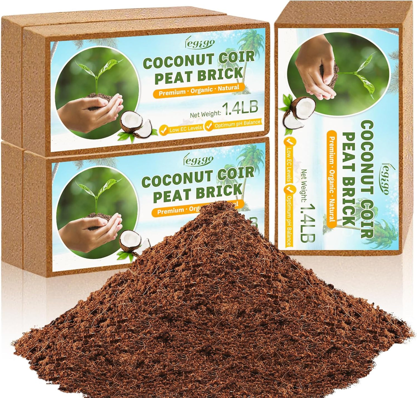 Legigo Pack of 5 Organic Coco Coir Bricks- 100% Natural Compressed Coco Peat Brick Coconut Fiber Substrate with Low EC& pH Balance, Coir Plant Soil Enhance Root Growth for Herbs, Flowers, House Plants