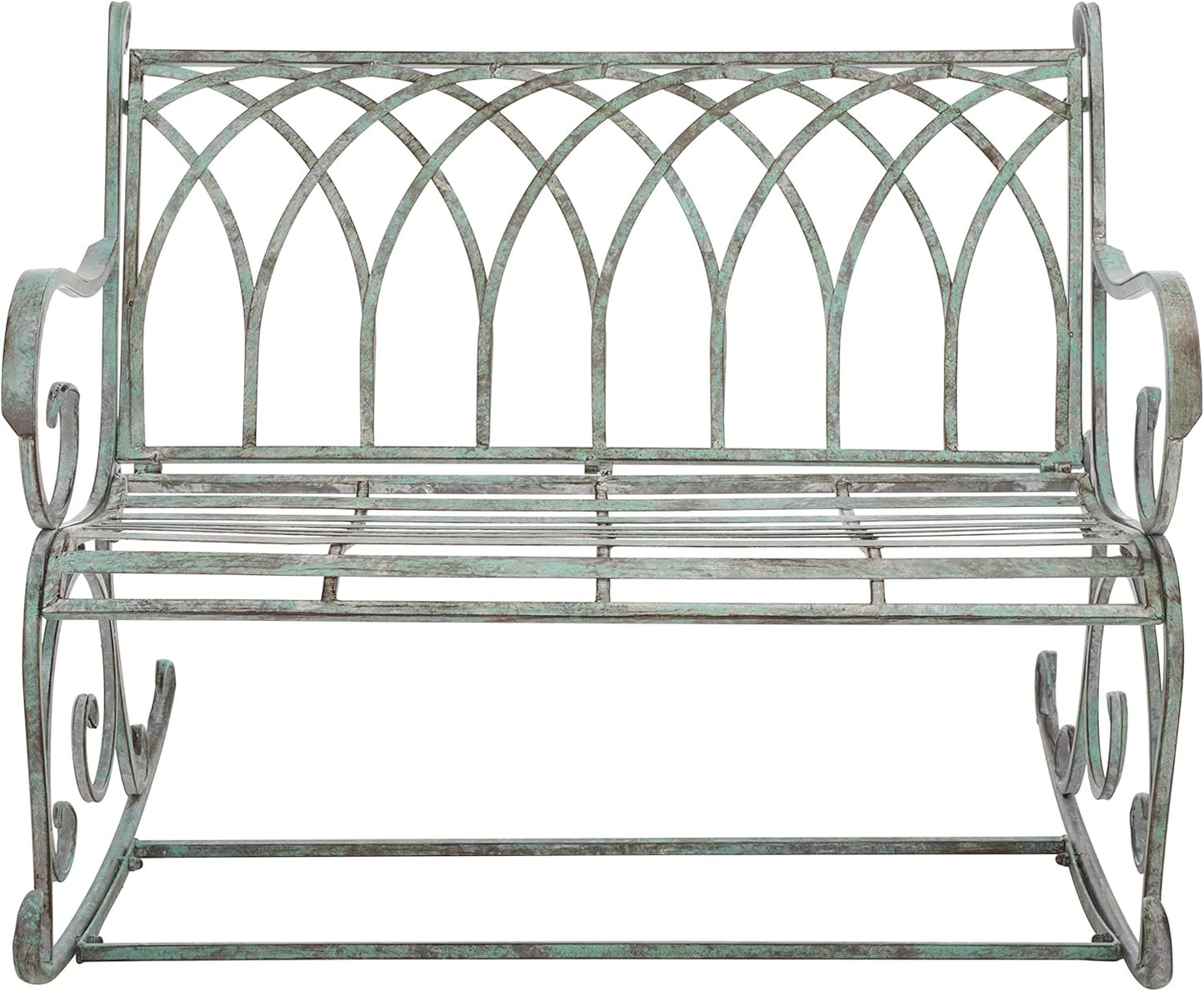 SAFAVIEH Outdoor Collection Ressi Victorian Antique Dark Green Wrought Iron Rock Bench