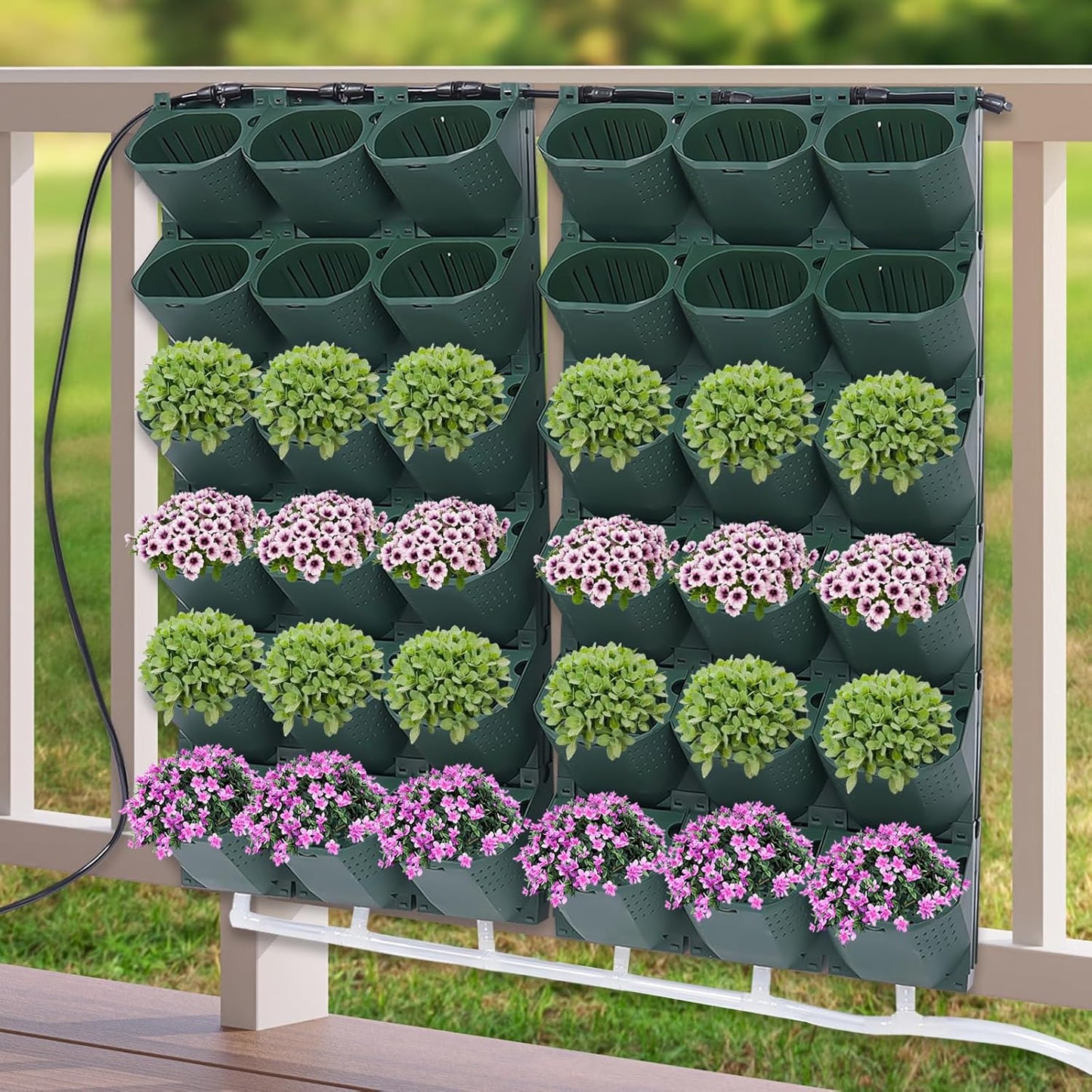 Self Watering Wall Planter with 36 Pots, Wall Planters for Indoor Plants, Vertical Garden Planter, Wall Mounted Plastic Plant Grow Pots for Fruits Vegetables Flowers Herbs (Green)