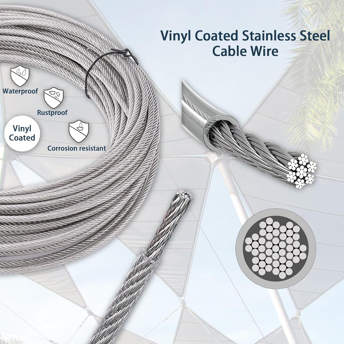 Shade Sail Hardware Kit 6 inch with 131FT 1/8" Wire Rope Kit for Triangle Rectangle Sun Shade Sail Outdoor Installation turnbuckles for Cables Wire for Outdoor,Garden,Kitchen,Craft,243PCS