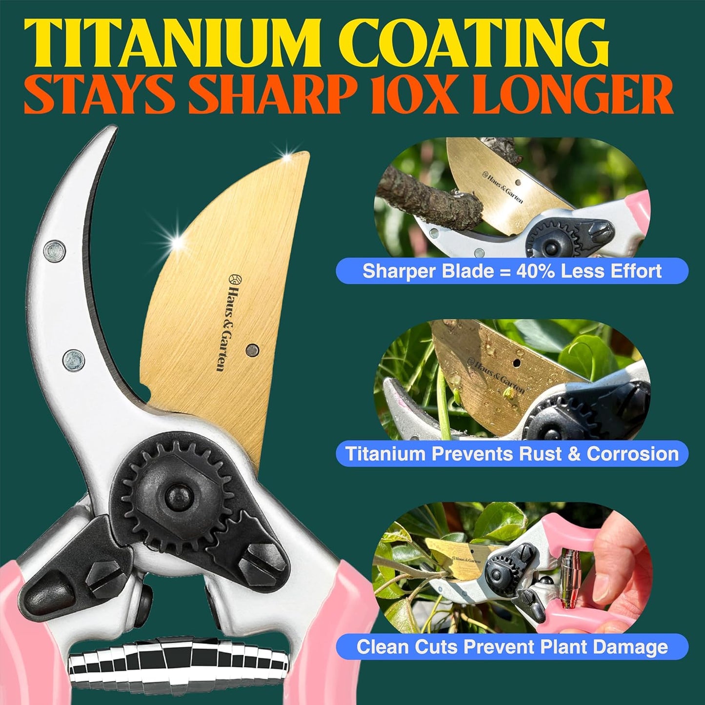 Haus & Garten ClassicPRO 8.5" Premium Titanium Bypass Garden Shears - Use as Pruners, Pruning Shears for Gardening, Hand Pruners, Handheld Garden Clippers, Scissors for Women