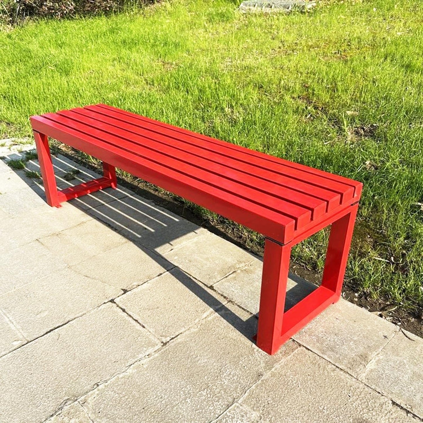 Weatherproof Metal Dining Bench, Outdoor Bench Backless Patio Bench 2-Person Farmhouse Bench Garden Bench for Kitchen, Living Room, Entryway(Red,47in)