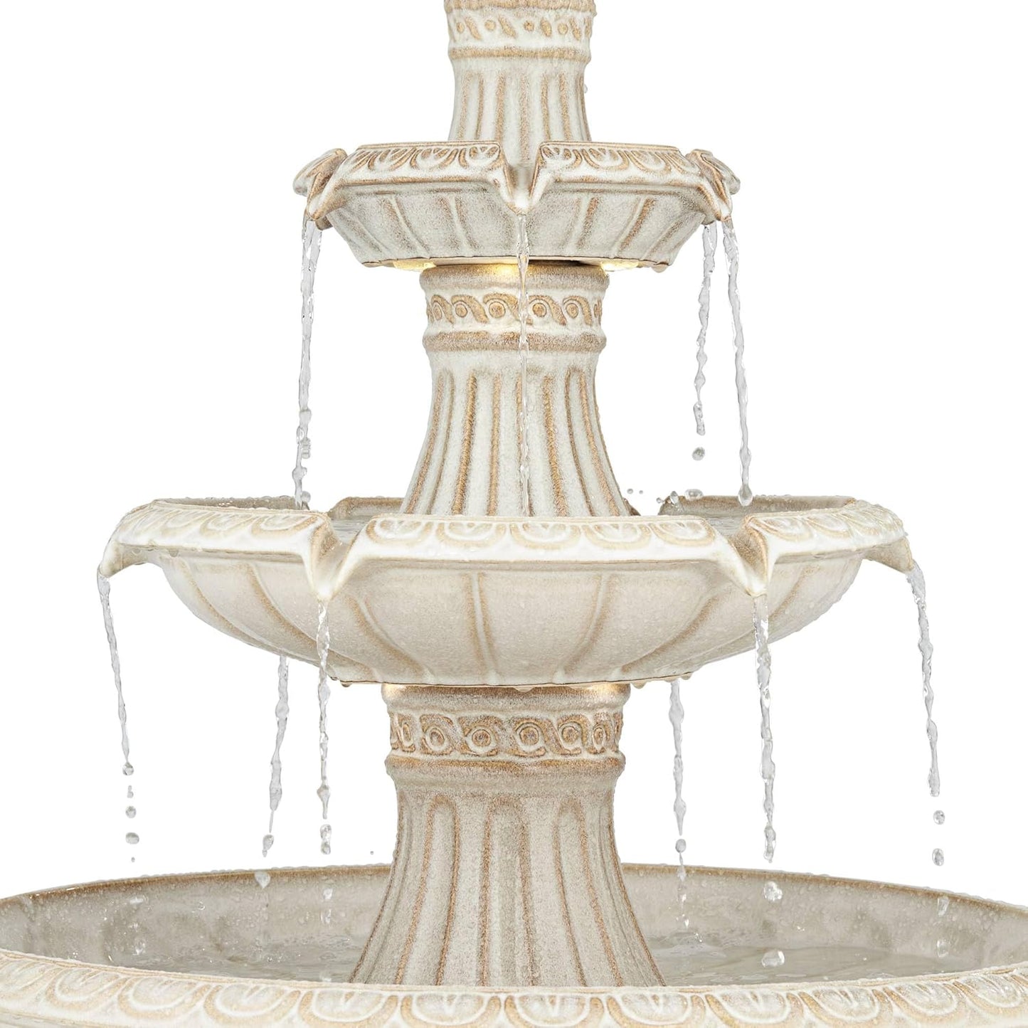 Formentera 45 1/4" High Large Italian Outdoor Decor Off-White Ceramic Floor Fountain with Light LED Waterfall 3-Tier Standing Water Feature for Outside Garden Patio Yard Backyard - John Timberland