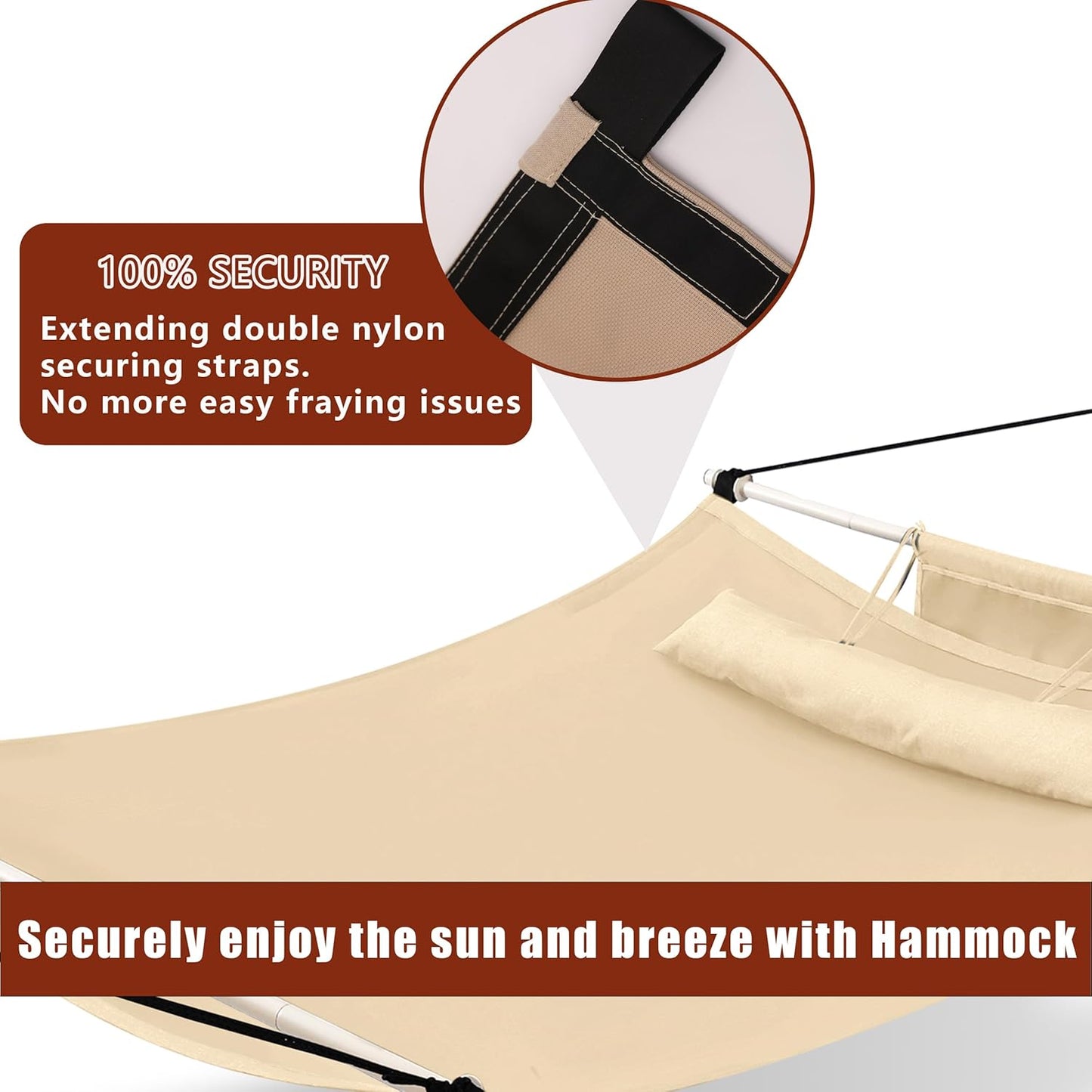 TegerDeger Anti-flip 12FT Hammock Large Hammock 450LB Capacity with Iron Spreader Bar & Nylon Rope for Outside, Patio, Garden, Backyard, Beach - Beige