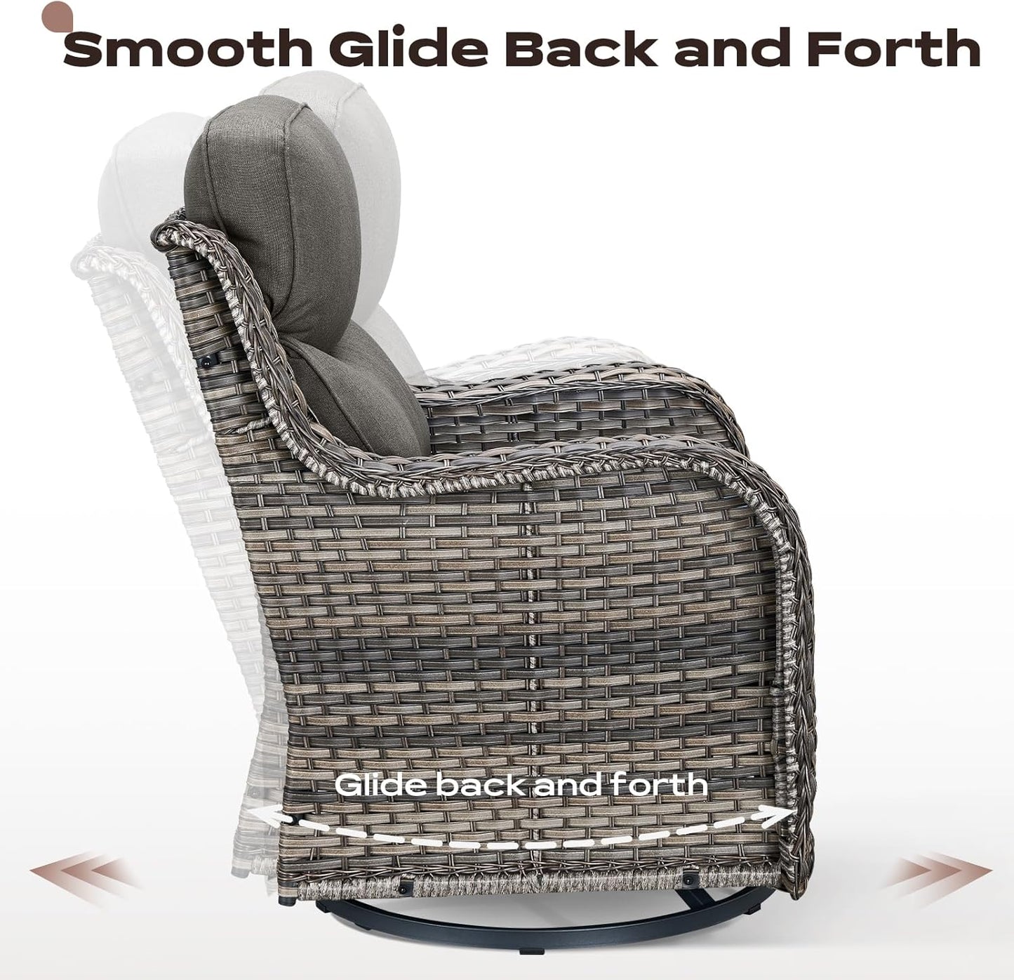 Outdoor Patio Swivel Rocker Chairs Set of 2, Waterproof Wicker, High Back, Deep Seating, Wide Armrest, Upgraded 6 inch Thick Cushions, Ideal for Deck Porch Backyard, Mixed Grey-Grey