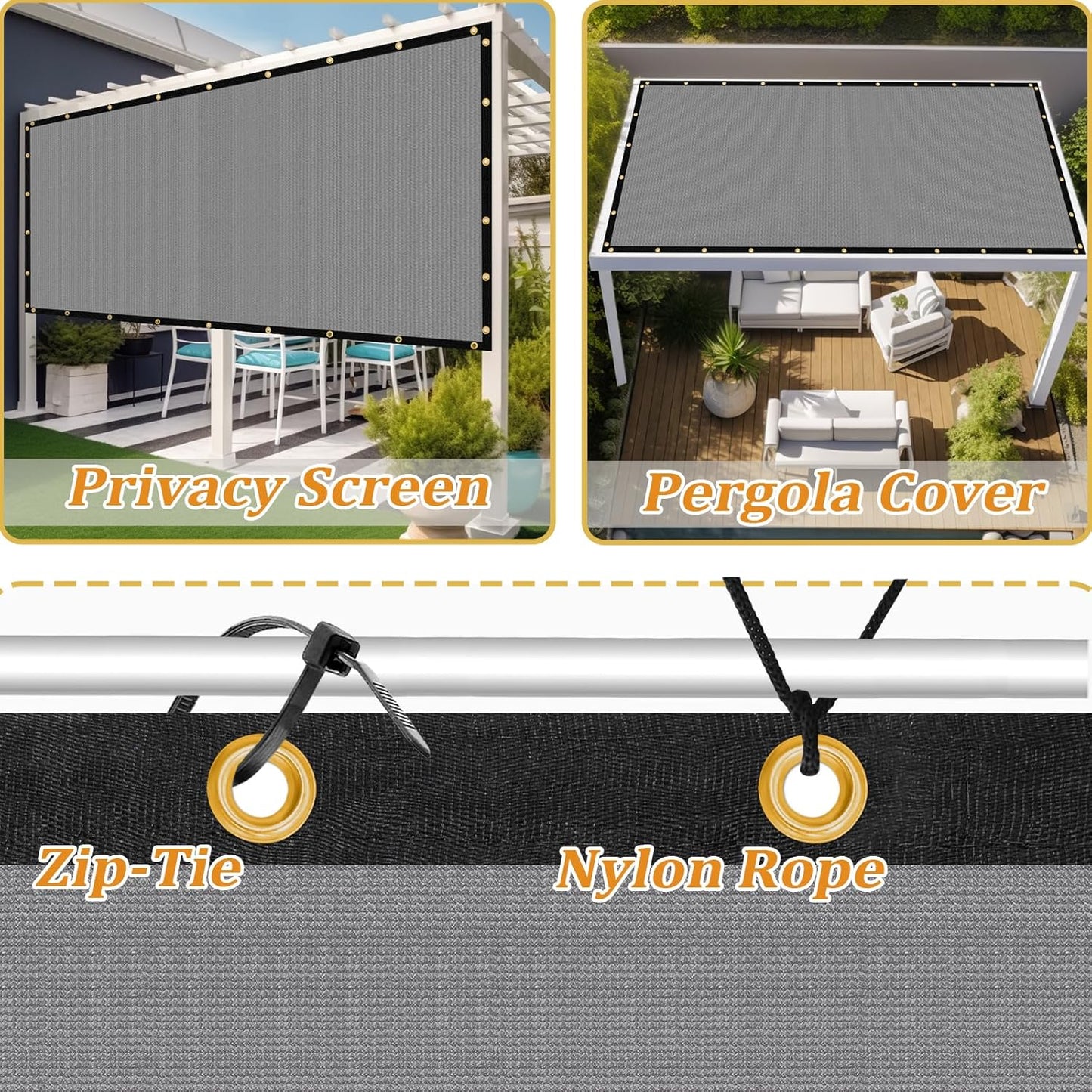 Shade&Beyond Customized Size 4' X 12' Shade Cloth with Grommets, 90% UV Protection UV Protection Mesh Tarp Sun Screens for Patio GN01, Light Gray