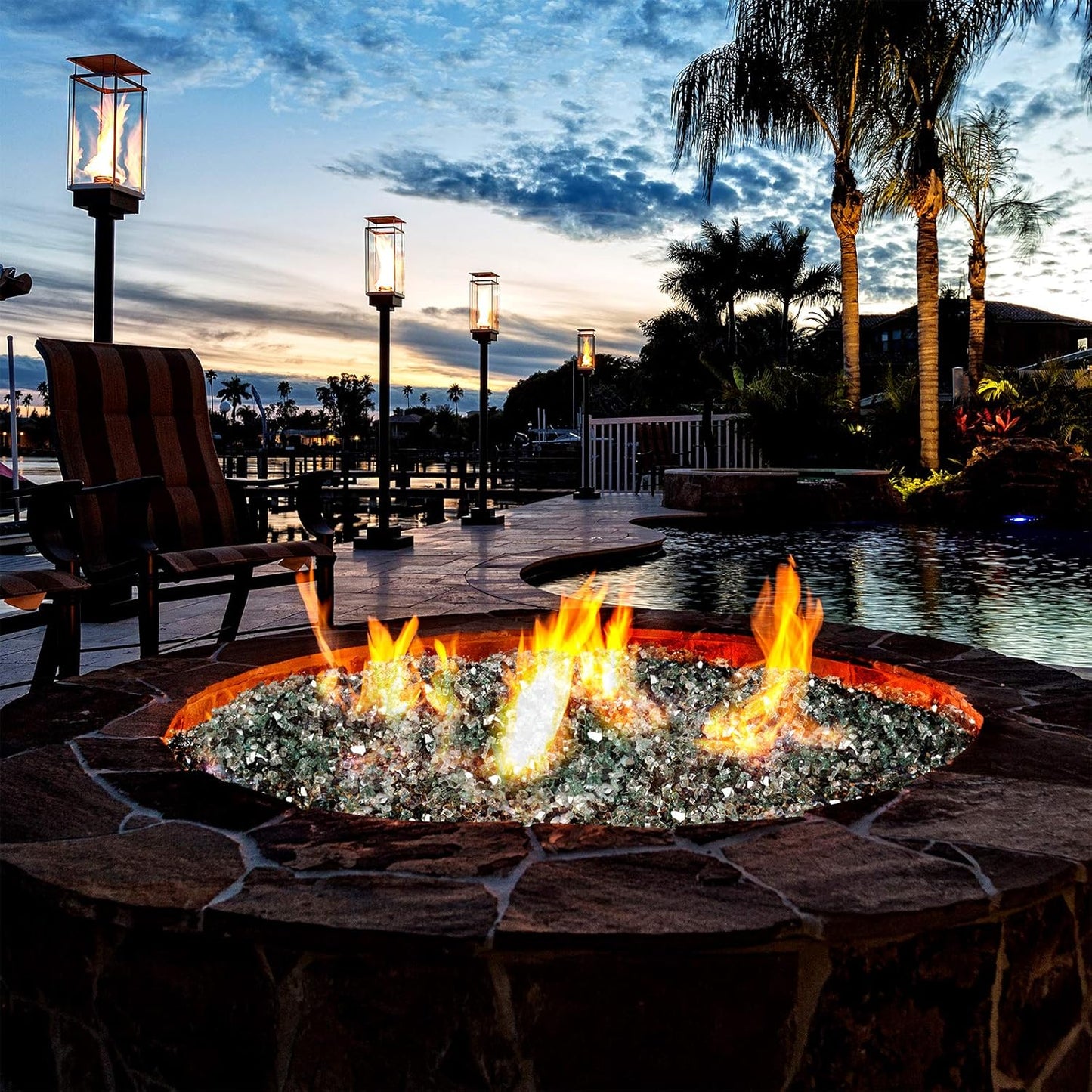 Mr. Fireglass 10 Pounds Blended Fire Glass - 1/2 Inch Mixed Colored High Luster Reflective Tempered Fireglass Rocks for Fireplace Fire Pit Table and Landscaping, Light Green+Onyx Black+Platinum