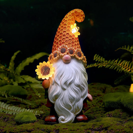 Garden Fall Gnomes Outdoor - Sunflower Gnome Statue with Solar LED Lights for Yard, Patio, Lawn Ornaments - Best Garden Gifts for Mothers Day, Housewarming, Festival