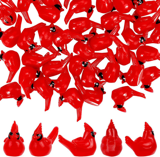 100 Pcs Mini Resin Red Cardinal Bird Figurines – Tiny Cardinal Ornaments for Christmas, Cake Toppers, Garden Crafts, Dollhouse, Fairy Micro Landscape, Party and Home Decorations
