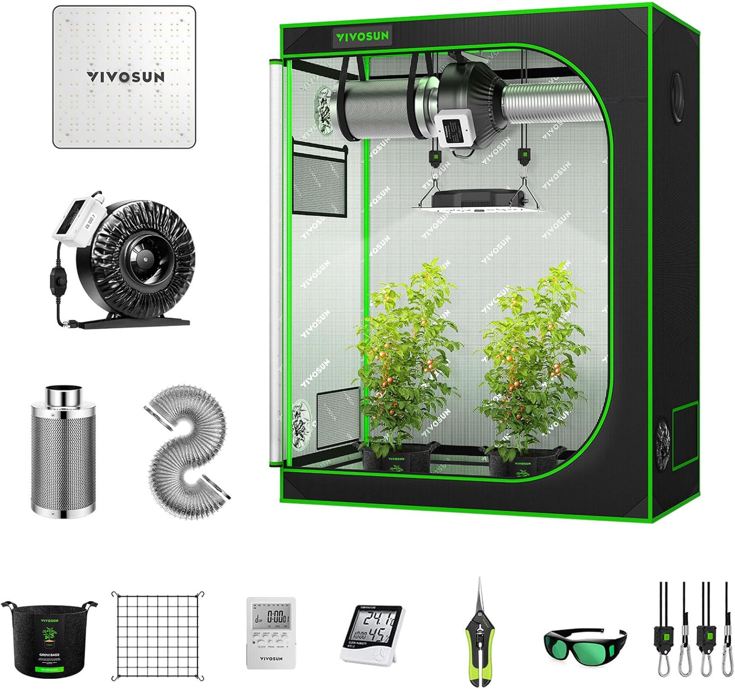 VIVOSUN GIY 4x2 Grow Tent Complete System, 4 x 2 ft. Grow Tent Kit Complete with VS1000 Led Grow Light, 4 Inch 203 CFM Inline Fan, Carbon Filter and 8 ft. Ducting Combo, 48" x 24" x 60"