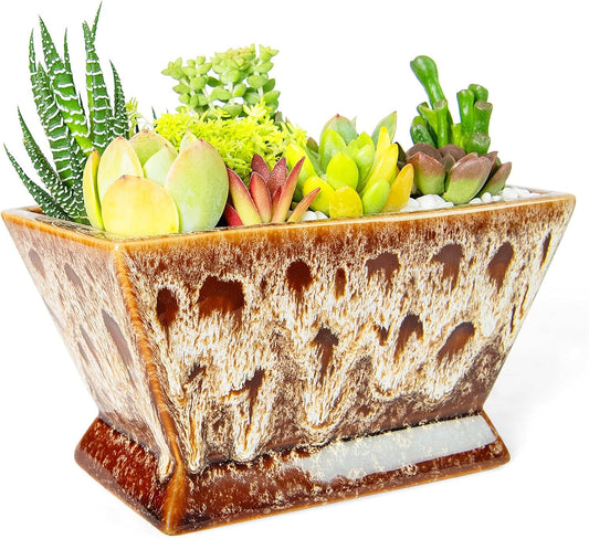 ARTKETTY Succulent Pots - 7 Inch Large Plant Pot with Drainage, Shallow Bonsai Pots Ceramic Succulent Planters for Indoor Outdoor Plants, Modern Cactus Pot Decorative Home Office