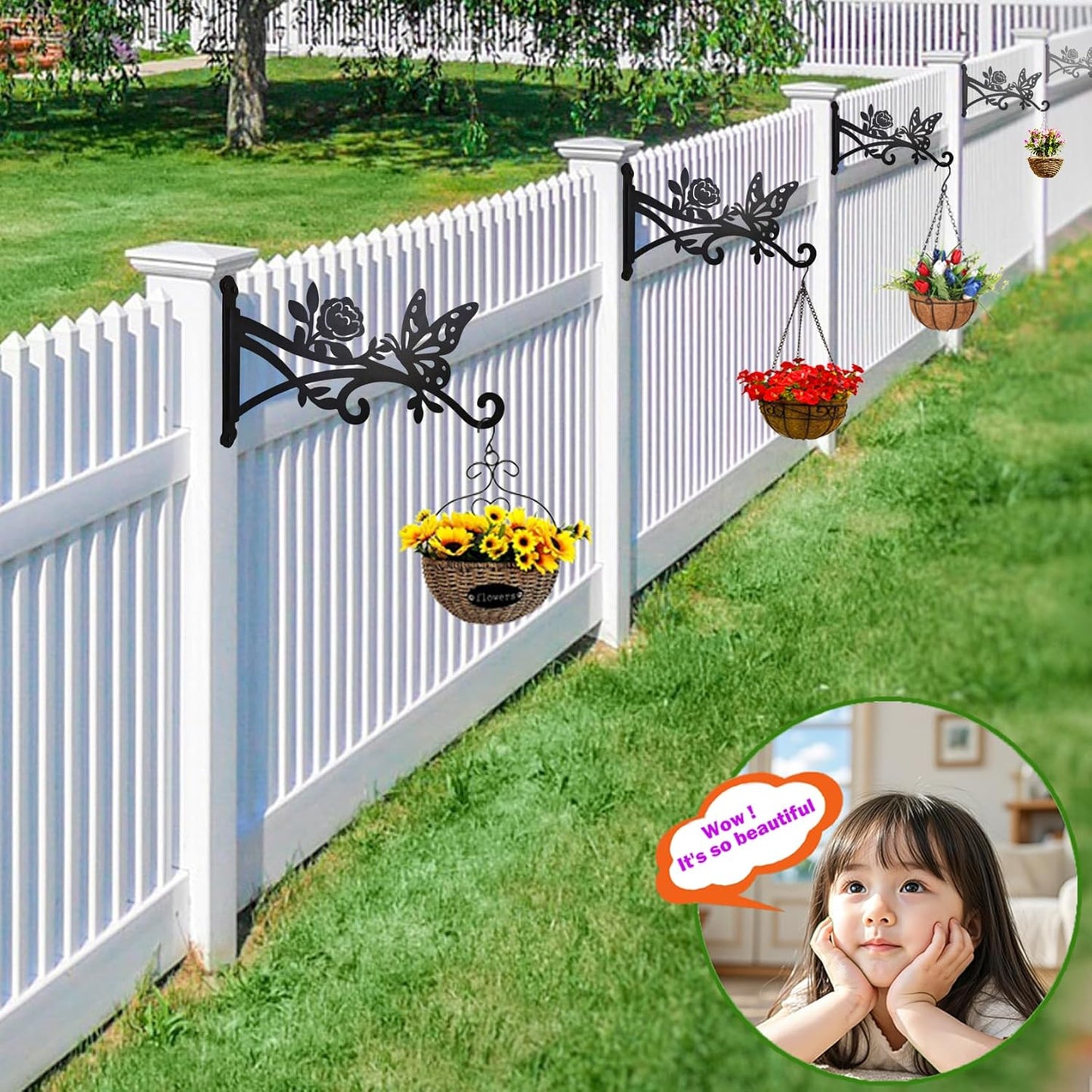 2 Pcs Wall Plant Hanger Indoor & Outdoor - 9 in Metal Hanging Plant Bracket with Butterfly Pattern - Anti Rust Plant Hooks for Hanging Plants,Flower Baskets,Bird Feeder