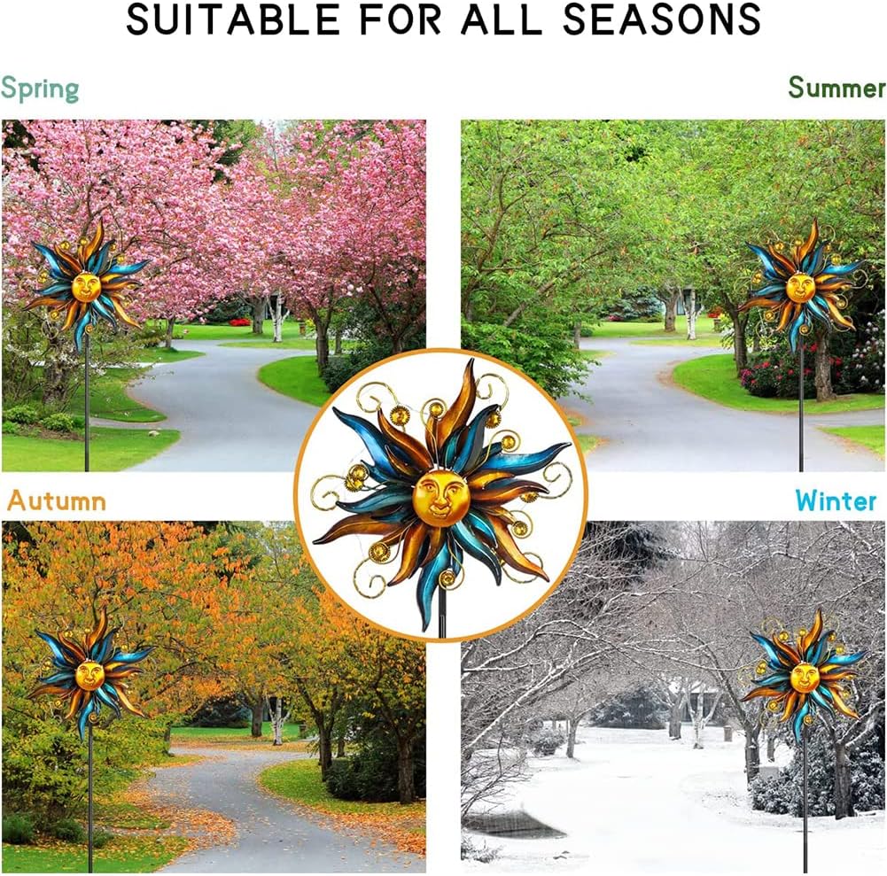 VEWOGARDEN Garden Solar Wind Spinner, Sun Outdoor Metal Wind Sculpture Yard Art Decor for Patio, Lawn & Garden