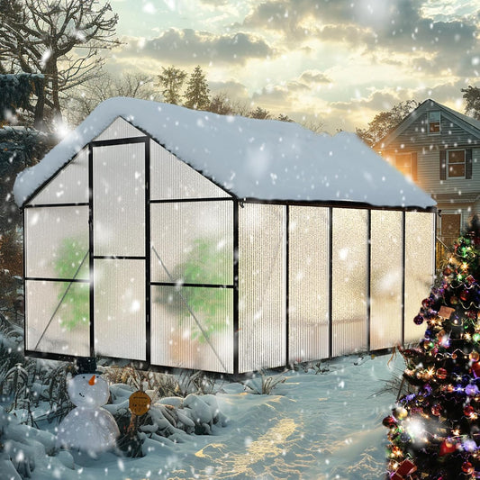 8×10FT Greenhouse for Outdoors, Large Walk in Greenhouse Kit and Winter Garden Planting, Enhanced Aluminum Green Houses for Outside Withstands Strong Wind or Heavy Snow to Protect Vegetables or Plants