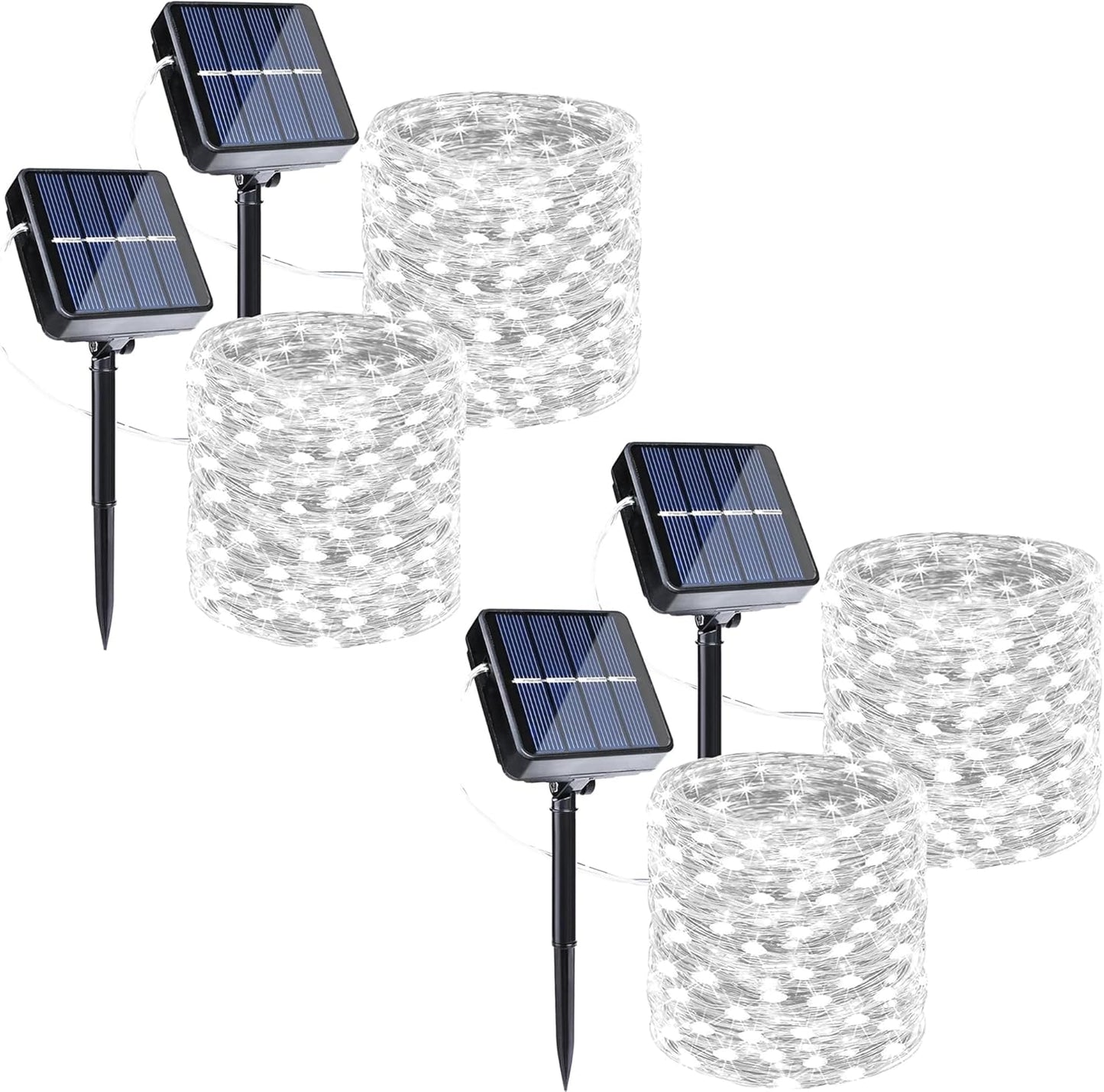 Joomer Solar Fairy Lights, 4-Pack Total 104FT 320LED Solar String Lights Outdoor Waterproof 8 Lighting Modes for Patio Fence Party Garden Yard Home Holiday Tree Outdoor Decoration (White)