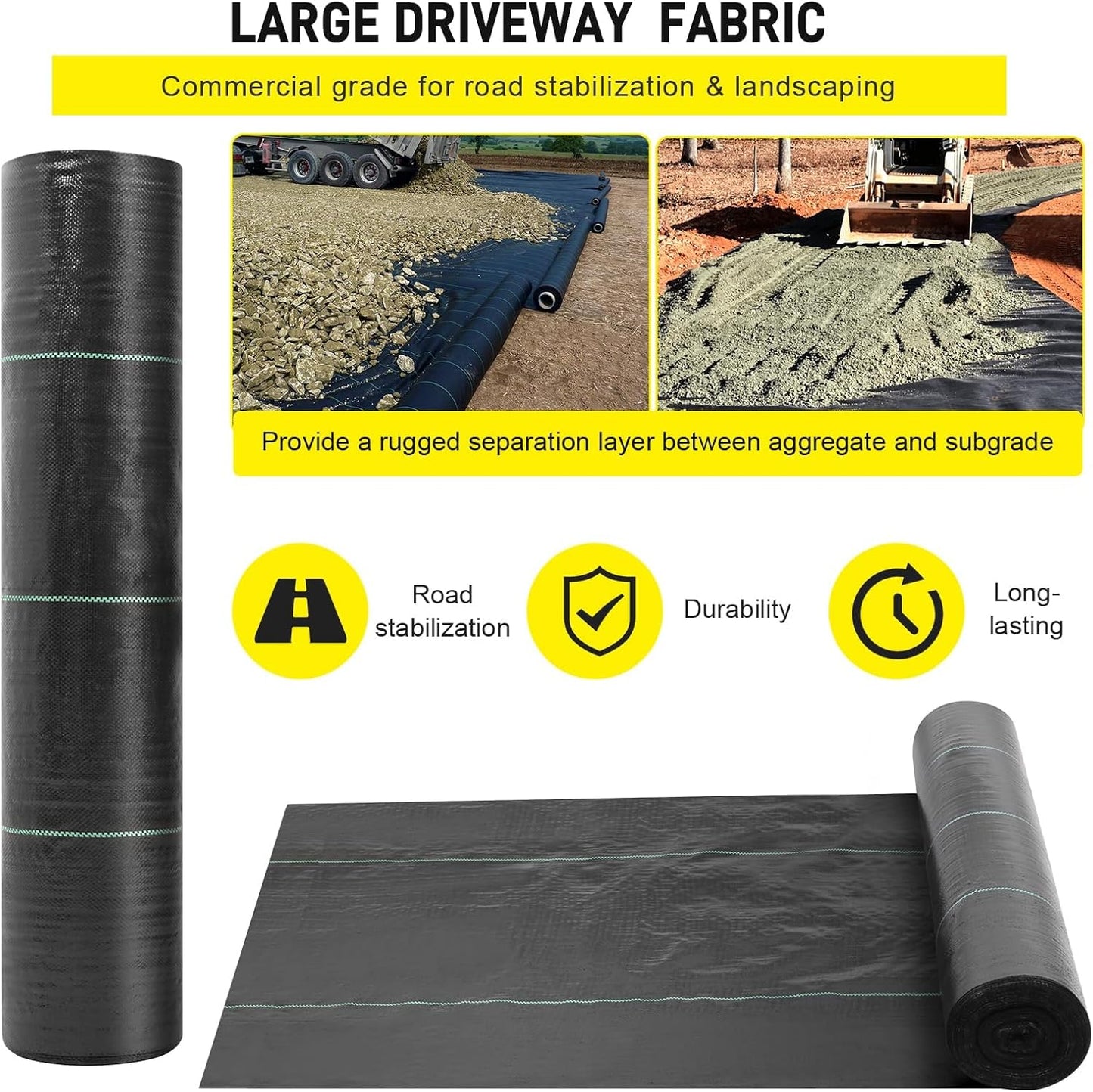 Doniks 13x150ft Driveway Fabric,3.5OZ Commercial Heavy Duty Weed Barrier, Garden Landscape Fabric, for Erosion Control,Weed Barrier,Construction Projects