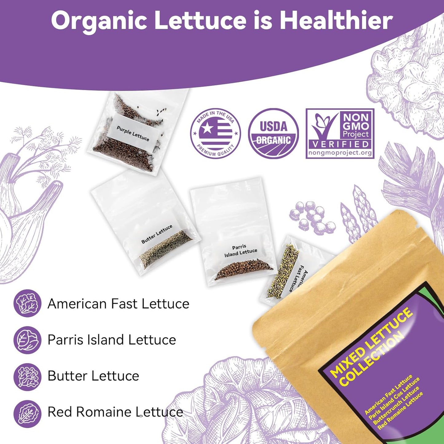 inbloom Salad Romaine Lettuce Seed Pod Kit for AeroGarden, Ahopegarden Hydroponics Growing System, 7-Pods (350+ Seeds, Include American Fast Lettuce, Parris Island Lettuce, Butter Lettuce)