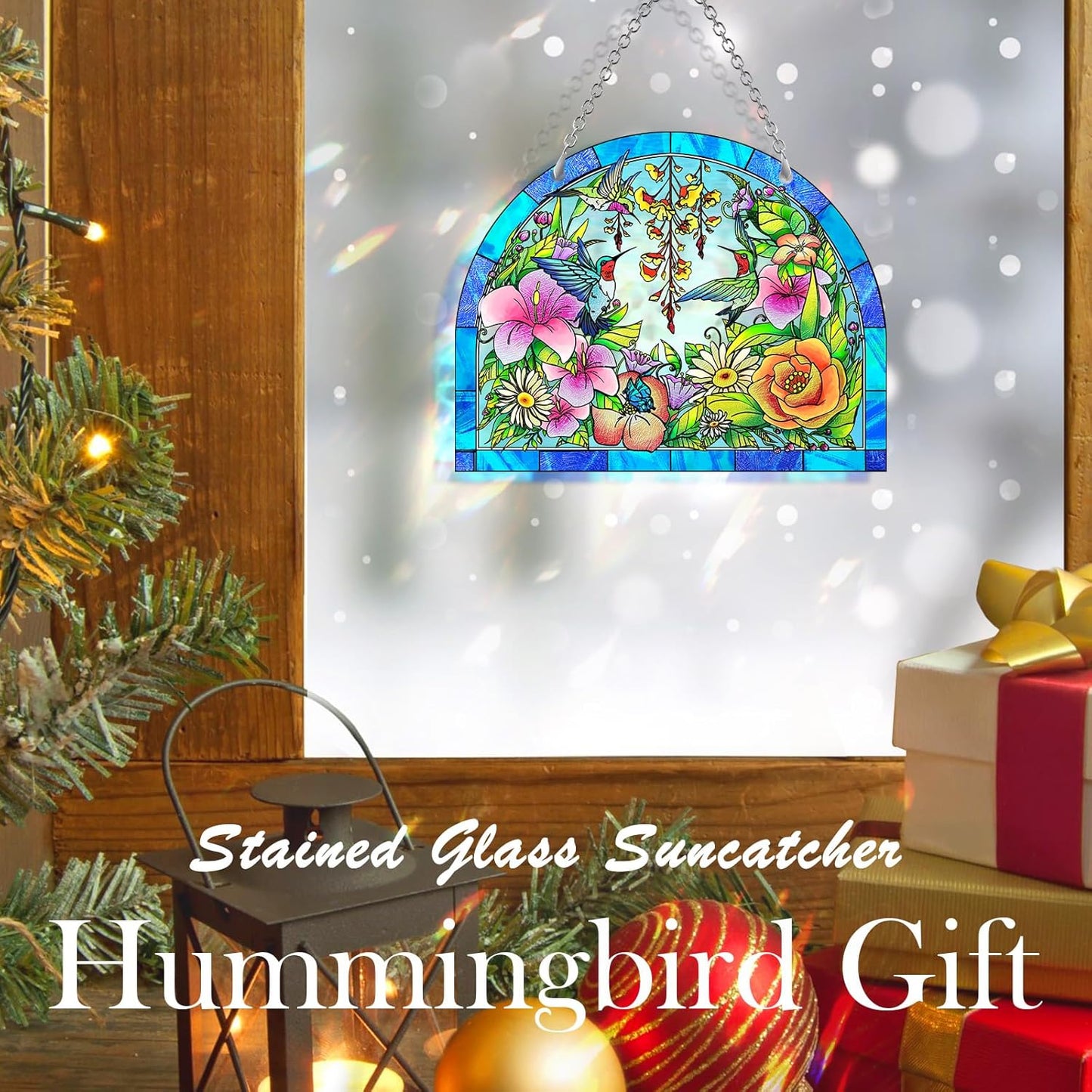 Hummingbird Stained Glass Suncatcher, Stained Glass Birds Suncatcher Window Hanging, Unique Hummingbird Gifts for Bird Lover