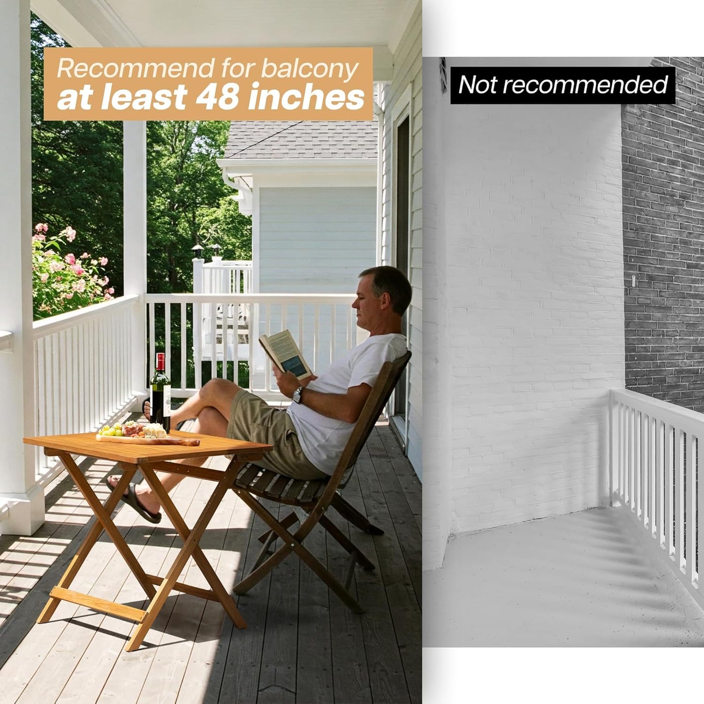 IDZO Legolas FSC Acacia Wooden Folding Table, Heavy Duty 270lbs Capacity, Elegant & Rustic Design for Garden, Backyard, Porch, Patio, Easy Assembly