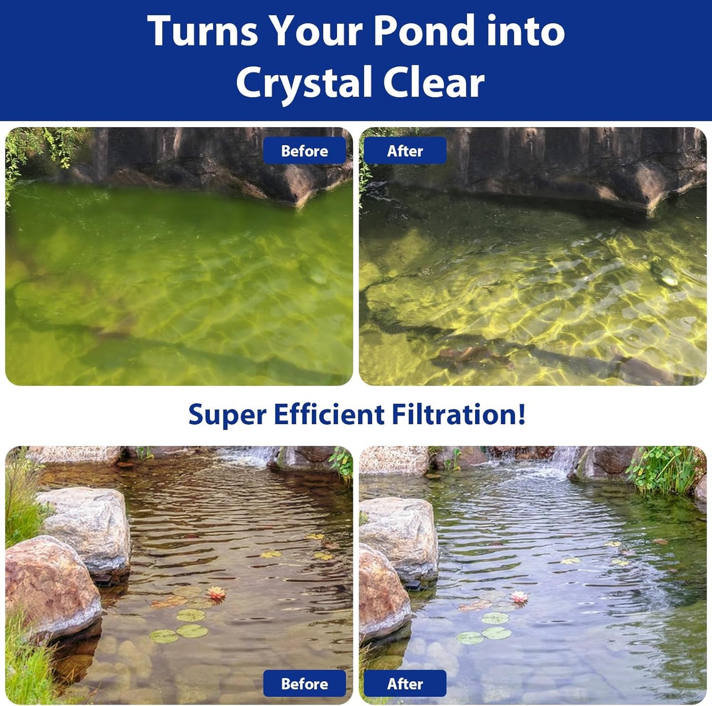 All-in-One Pond Filters for Outdoor Ponds 500-750 Gal, 850GPH Koi Pond Pump with 3 Spray Patterns, Pond Fountain Kit for Water Feature, Garden, Bird Baths, Upgradeable for LED and U - V Lamp