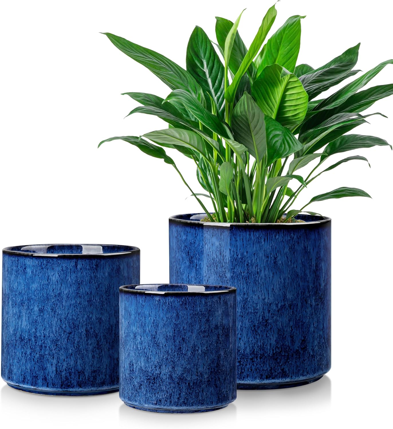 vancasso 6"+8"+10" Ceramic Pot for Plants, Large Outdoor Indoor Planter Pots with Drainage Holes, Set of 3, Blue