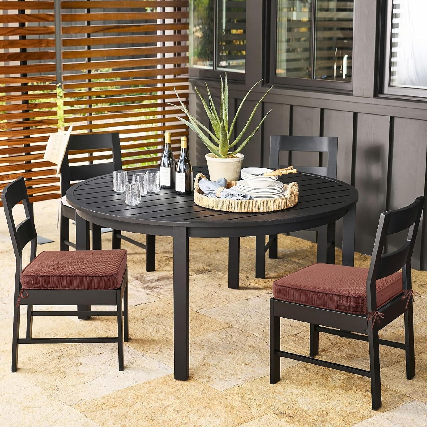 Outdoor Square Corner Seat Cushion, 19"x19"x3", Set of 4, Non Slip Seat Cushion Pads with Removable Cover for Patio Furniture, Garden Yard Lawn, Dark Yellow Tan Stripe