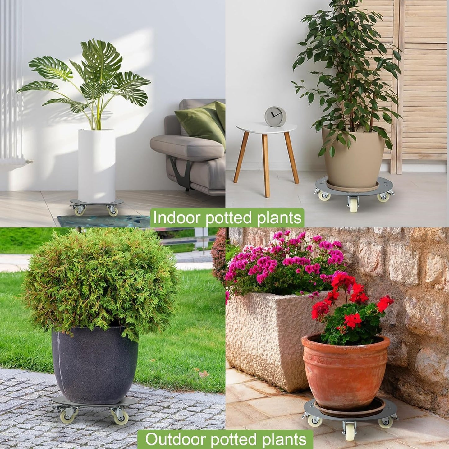 SOMOLUX Plant Dolly with Wheels, Heavy Duty Thick Steel Plant Caddy with Wheels, Rolling Plant Stand Cart with Casters Indoor/Outdoor for Flower Pot Garden Pot Mover 12in Load-Bearing 450Ibs (Gray)