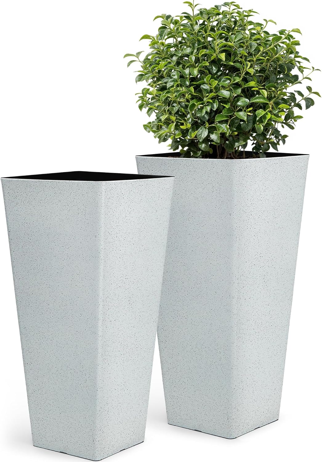 28" Tall Planters for Indoor Outdoor Plants, Set of 2 Large Tapered Flower Pots, Modern Plant Containers for Patio, Garden, Porch, Balcony or Home Decor, White Terrazzo, Durable & UV-Resistant