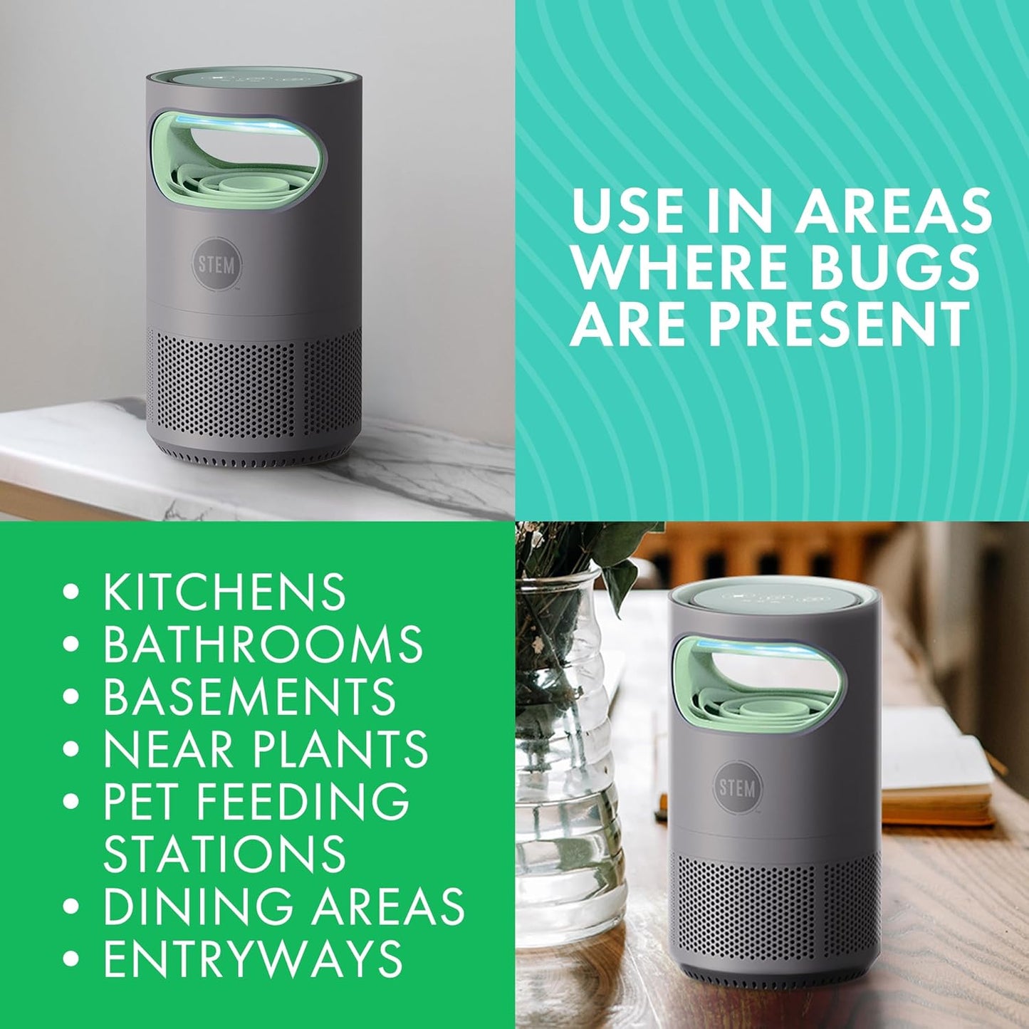 STEM Flying Insect Fan Trap for Indoor Bug Control, Attracts Mosquitoes, Fruit Flies, and House Flies, Plug-in Fan with UV Light, Starter Kit Includes 1 Device and 5 Glue Traps