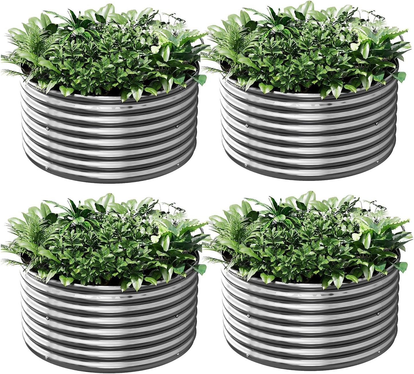 4 Pack 3x3FT Round Galvanized Raised Garden Bed Outdoor,Metal Garden Bed for Vegetables,Steel Raised Beds for Gardening,Above Ground Garden Box for Flower