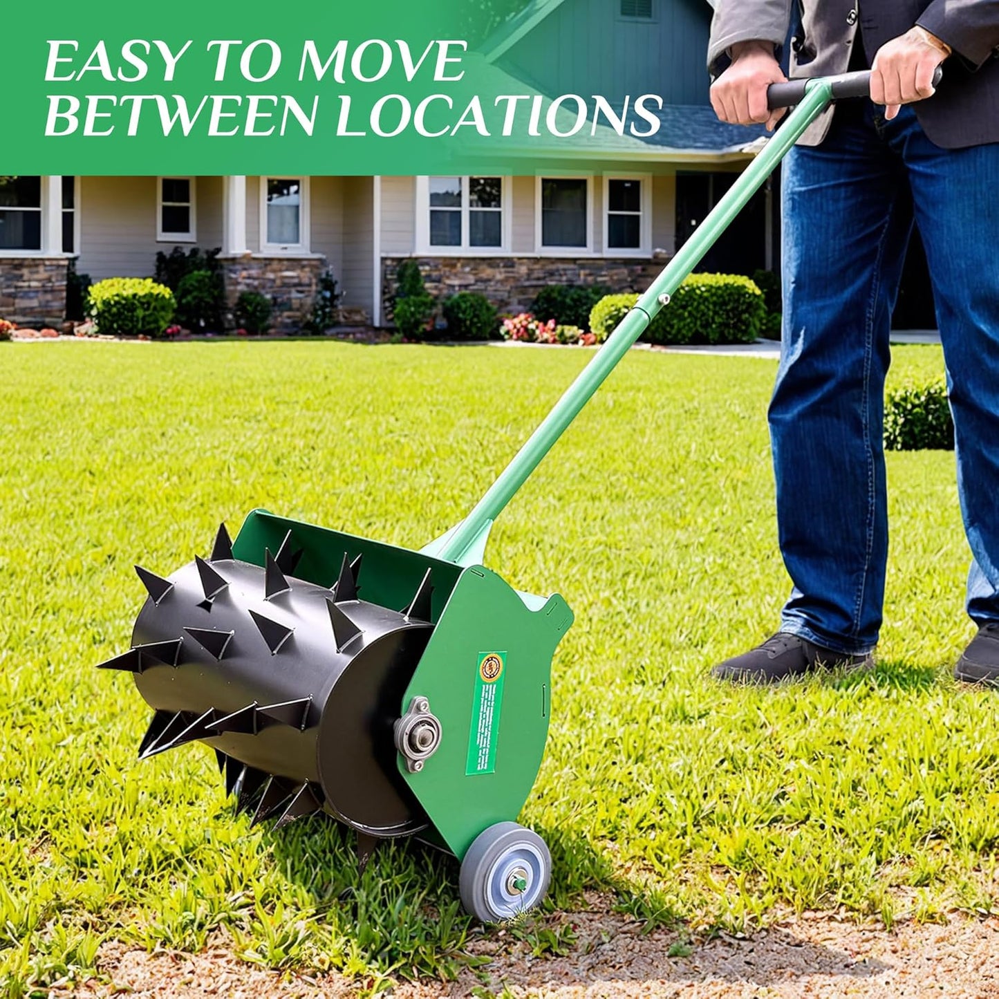 Rolling Lawn Aerator, Heavy Duty Push Spike Aeration Tool Up to 55 lbs, Manual Rotary Grass Aerator for Garden and Yard Use