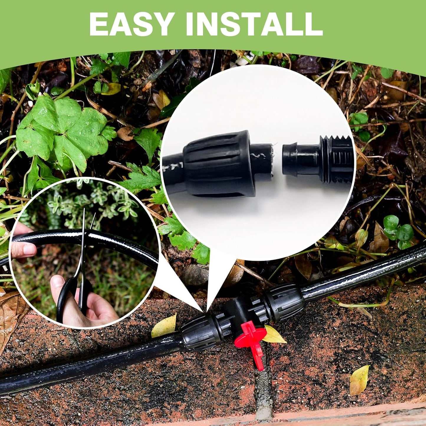 40 FT 1/2 inch Drip Irrigation Irrigation kit Main Line Supply Hose Tube for Garden Irrigation System (Includes 1/2"" Straight Connector, 3-Way Connector, Switch Valve), Black